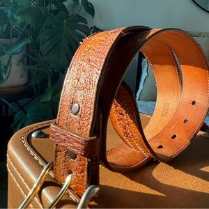 Vintage Tony Lama Genuine Ostrich Leather Brown Belt Size 32 #29508